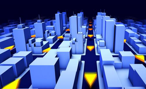 3d city map with directional arrows