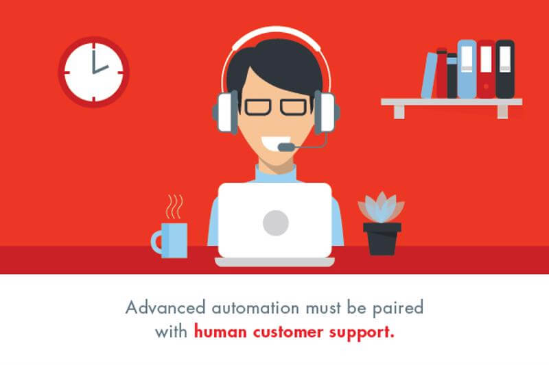 Custom illustration of customer service person sitting at desk with headset on. 